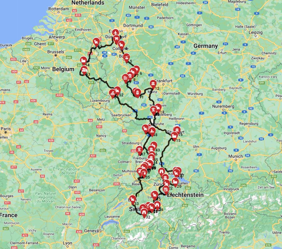 Map for Dusseldorf Roundtrip - South- Germany  Switzerland